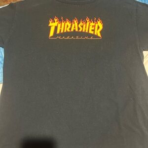 Thrasher Black Tee with Fiery Logo